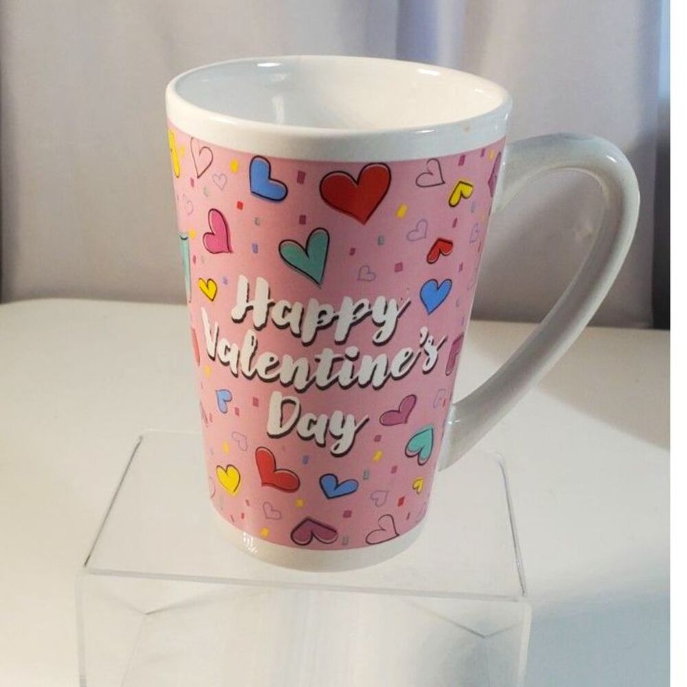Valentine Day Coffee Mug Hearts Happy Valentines Day Sweetie Tea Cup Pink Red 5"